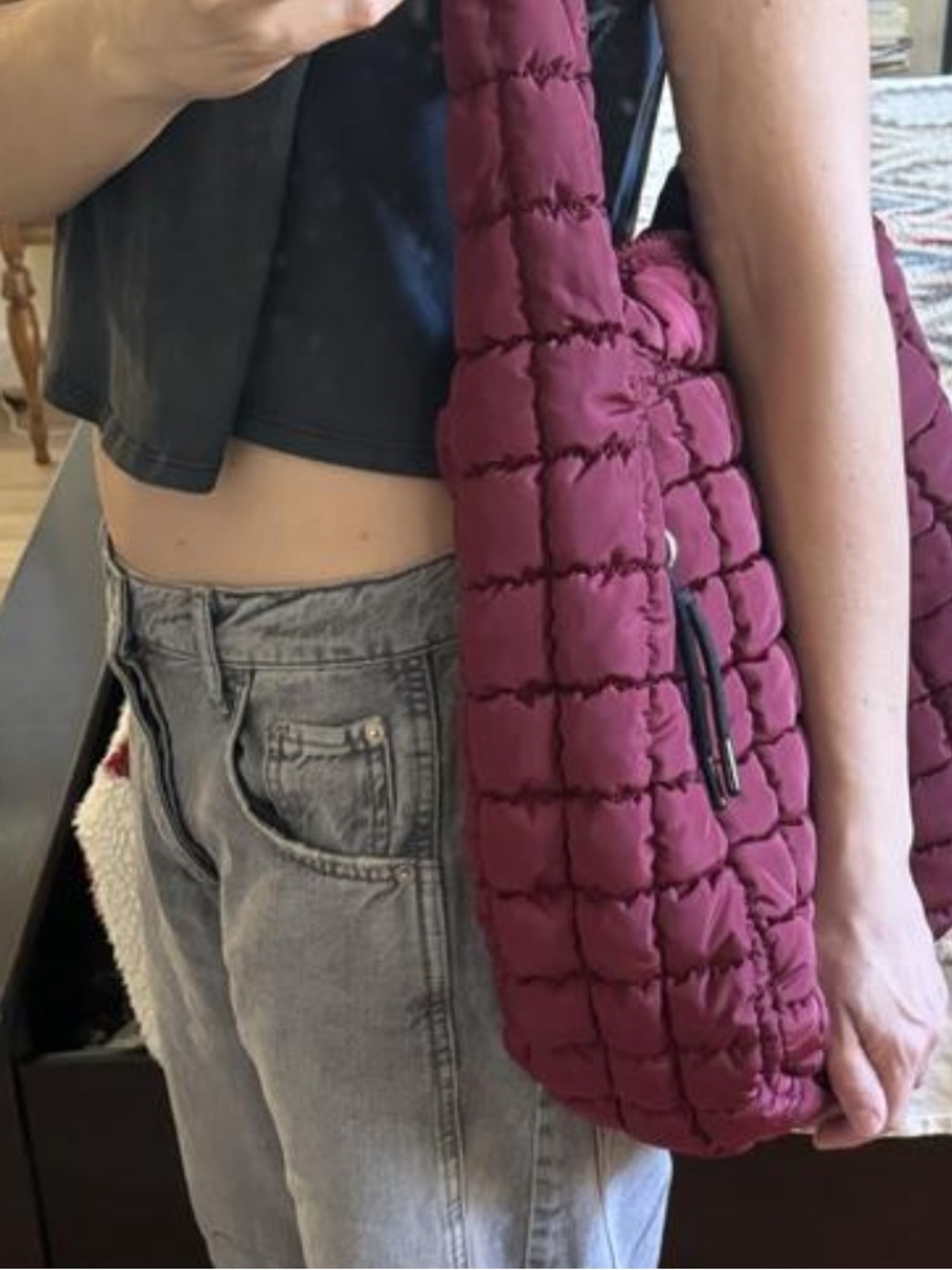 NWT Free People Movement |  Quilted Carryall Bag | Deep Mullberry - Picture 2 of 9
